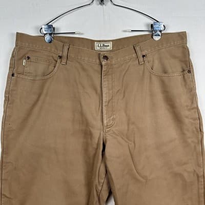L.L. Bean Flannel Lined Pants Mens 42 X 30 Brown Relaxed Fit Chino Workwear - Thumbnail 4