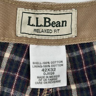 L.L. Bean Flannel Lined Pants Mens 42 X 30 Brown Relaxed Fit Chino Workwear - Thumbnail 7