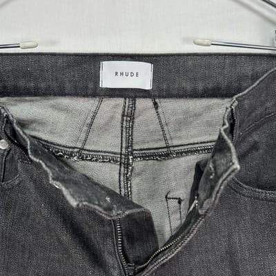 Rhude Skinny Distressed Jeans Mens 30 x 35 Black Denim Stretch Ripped Tapered - Thumbnail 5