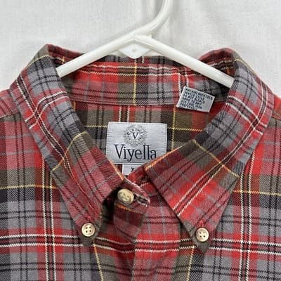 Vintage Viyella Flannel Shirt Mens XL Red Plaid Button Down Wool Blend 90s - Thumbnail 5