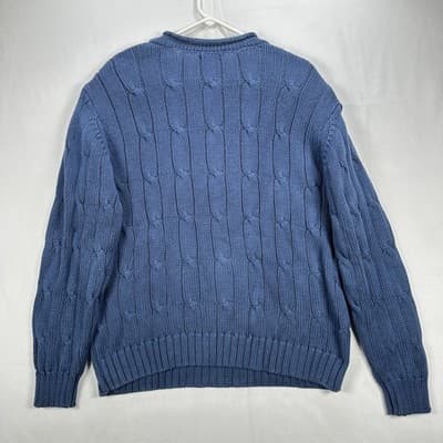Lands End Roll Neck Sweater Mens Large Blue Cable Knit Cotton Pullover Vintage - Thumbnail 6