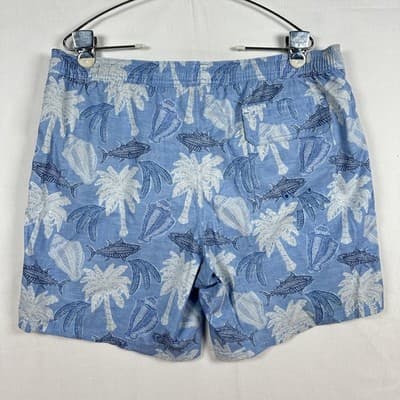 Vineyard Vines Swim Shorts Mens Medium Blue Palm Fish Trunks Lined Drawstring - Thumbnail 2