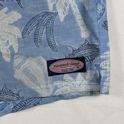 Vineyard Vines Swim Shorts Mens Medium Blue Palm Fish Trunks Lined Drawstring - Thumbnail 3