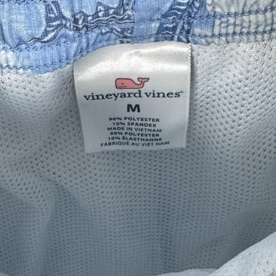 Vineyard Vines Swim Shorts Mens Medium Blue Palm Fish Trunks Lined Drawstring - Thumbnail 5