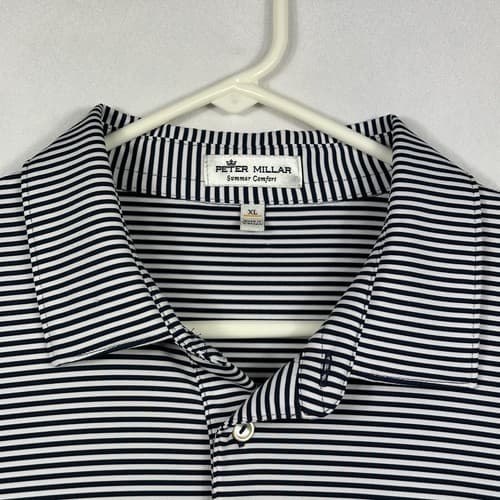 Peter Millar Golf Polo Mens XL Navy Blue Striped Summer Comfort Chili Pepper - Thumbnail 10