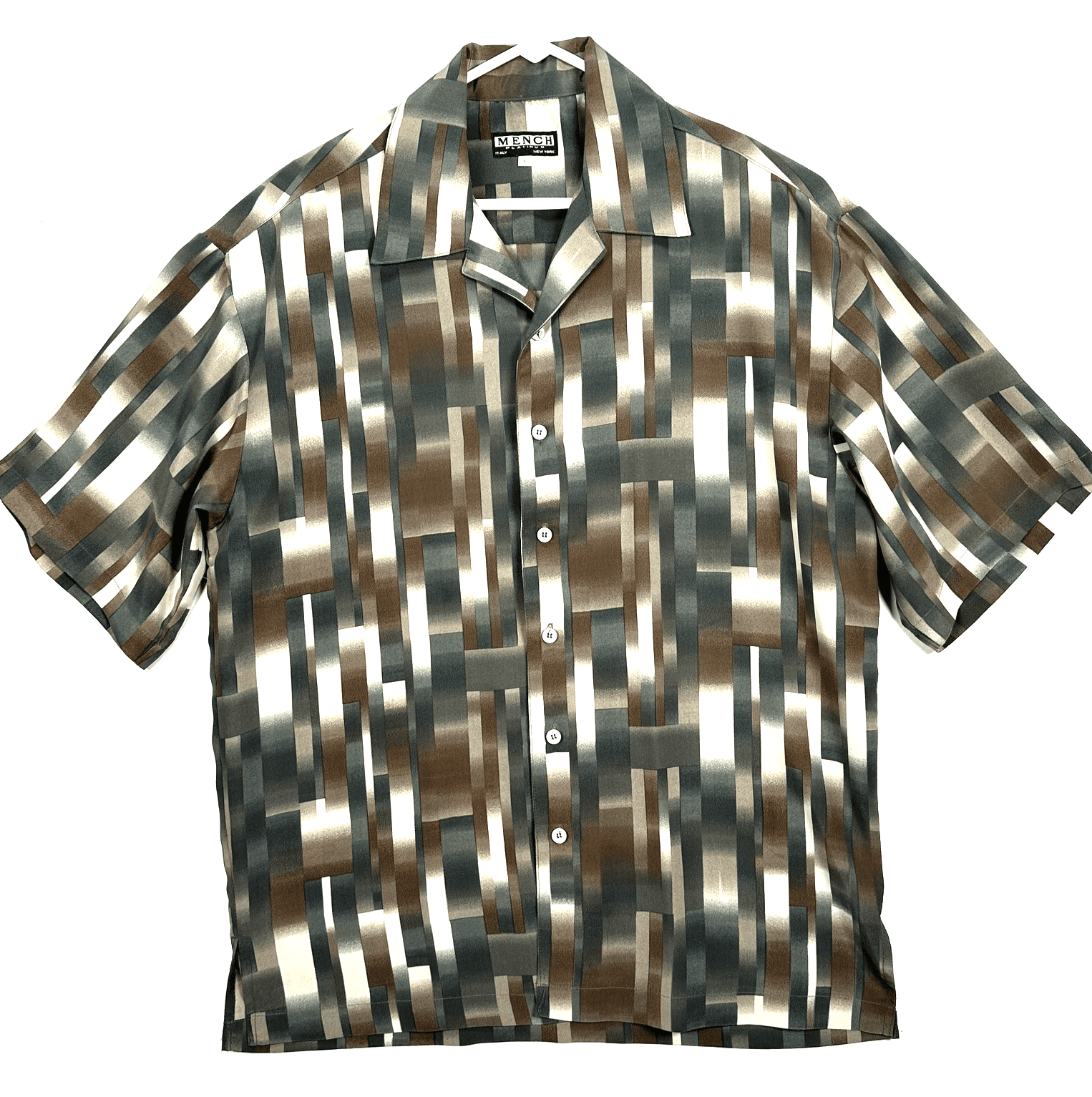 Vintage Mench Platinum Shirt Mens Large Brown Gray Geometric Button Up Retro - Image 1