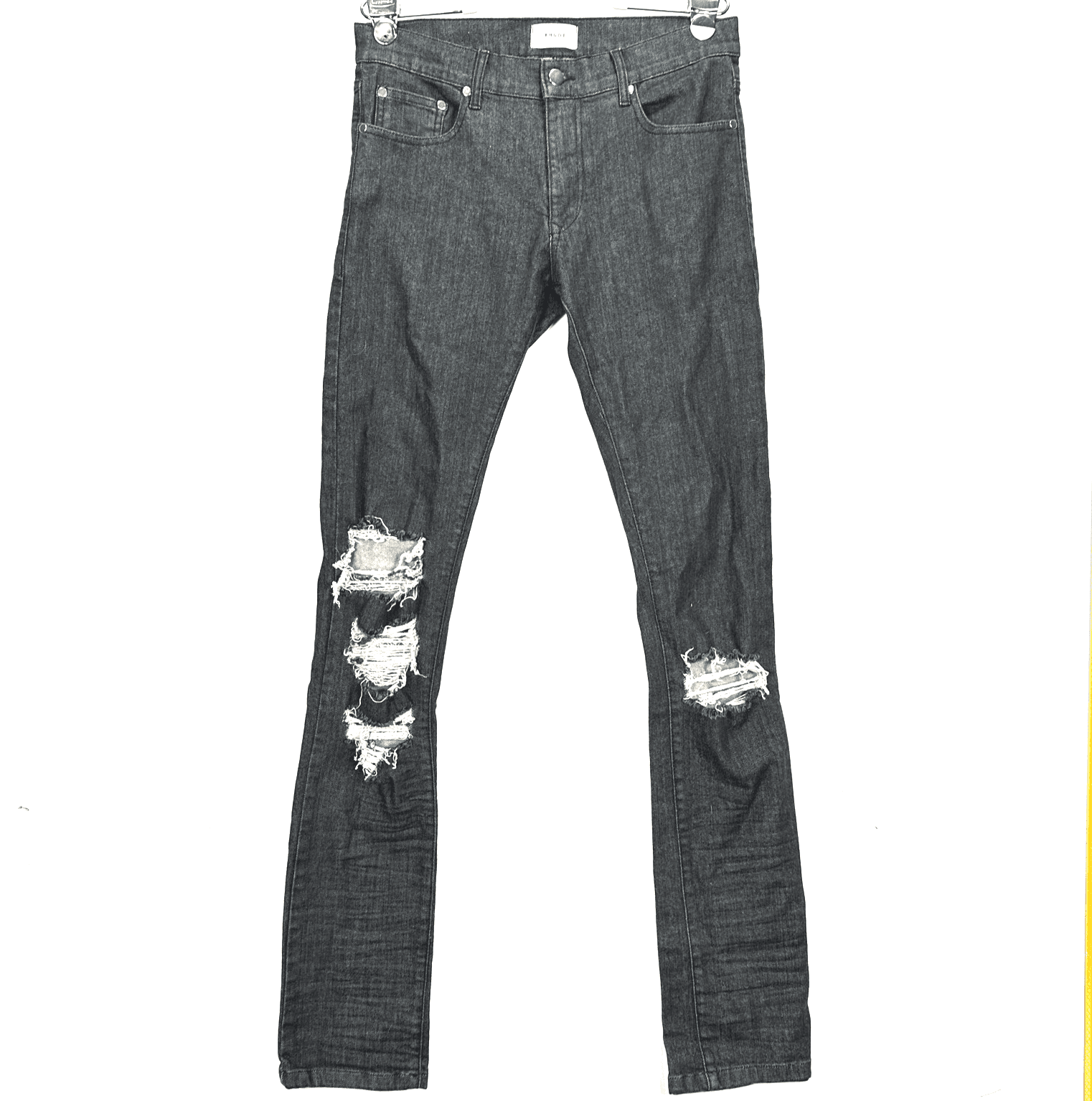 Rhude Skinny Distressed Jeans Mens 30 x 35 Black Denim Stretch Ripped Tapered - Image 1