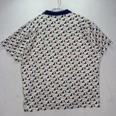 Maus & Hoffman Polo Shirt Mens 44 Large Blue White Nautical Sailboat AOP Italy - Thumbnail 3