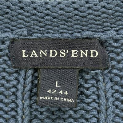 Lands End Roll Neck Sweater Mens Large Blue Cable Knit Cotton Pullover Vintage - Thumbnail 4