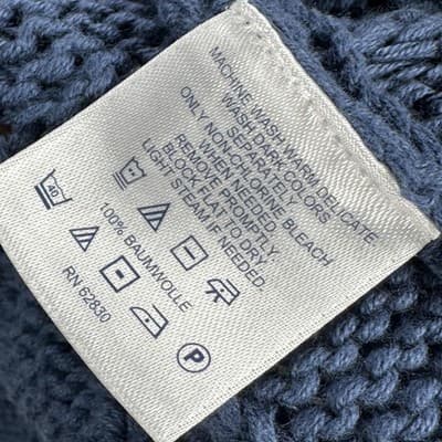 Lands End Roll Neck Sweater Mens Large Blue Cable Knit Cotton Pullover Vintage - Thumbnail 5