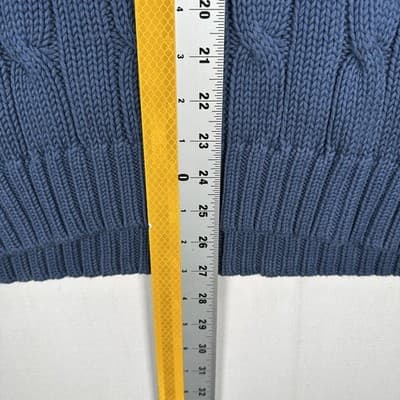 Lands End Roll Neck Sweater Mens Large Blue Cable Knit Cotton Pullover Vintage - Thumbnail 7