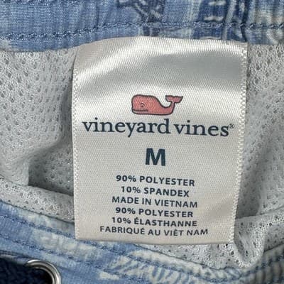 Vineyard Vines Swim Shorts Mens Medium Blue Palm Fish Trunks Lined Drawstring - Thumbnail 4