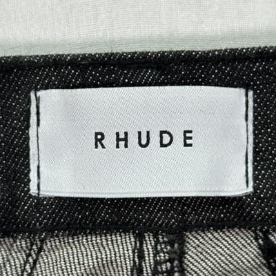Rhude Skinny Distressed Jeans Mens 30 x 35 Black Denim Stretch Ripped Tapered - Thumbnail 6