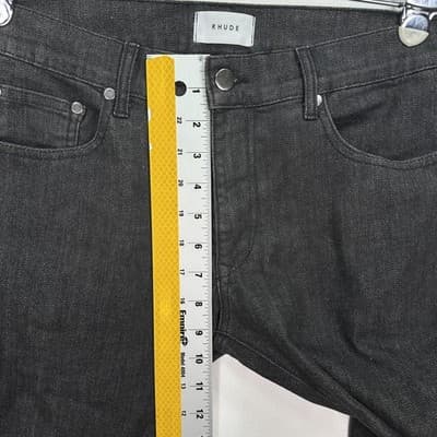 Rhude Skinny Distressed Jeans Mens 30 x 35 Black Denim Stretch Ripped Tapered - Thumbnail 8