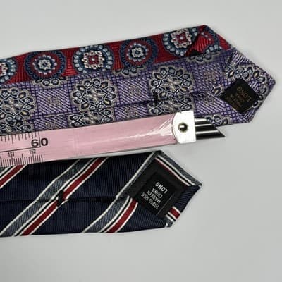 NEW Jos A Bank Mens Ties Long Lot (3) Reserve Traveler Multi Geometric Striped - Thumbnail 5