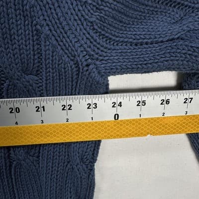 Lands End Roll Neck Sweater Mens Large Blue Cable Knit Cotton Pullover Vintage - Thumbnail 8
