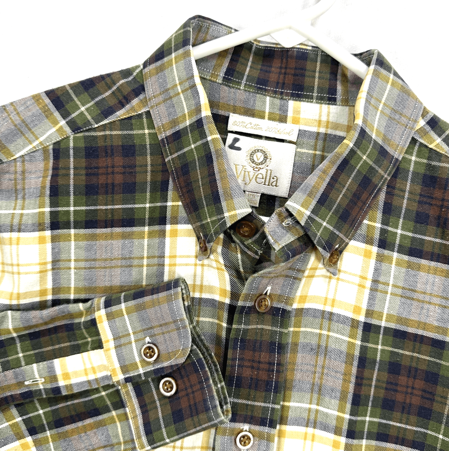 Viyella Flannel Shirt Mens XL Multicolor Plaid Wool Blend Button Up Long Sleeve - Image 1