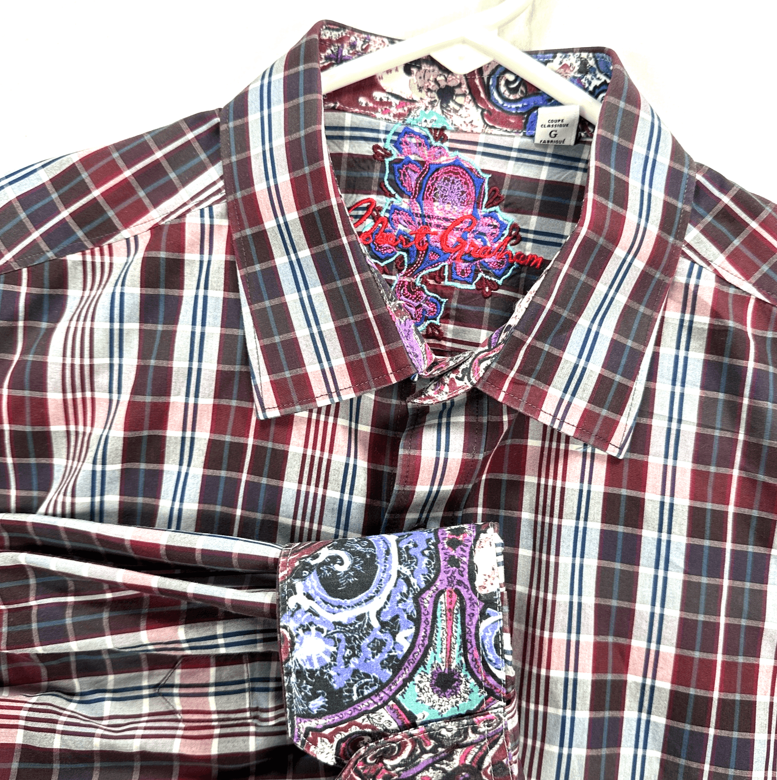 Robert Graham Shirt Mens Large Multicolor Plaid Classic Long Sleeve Flip Cuffs - Image 1
