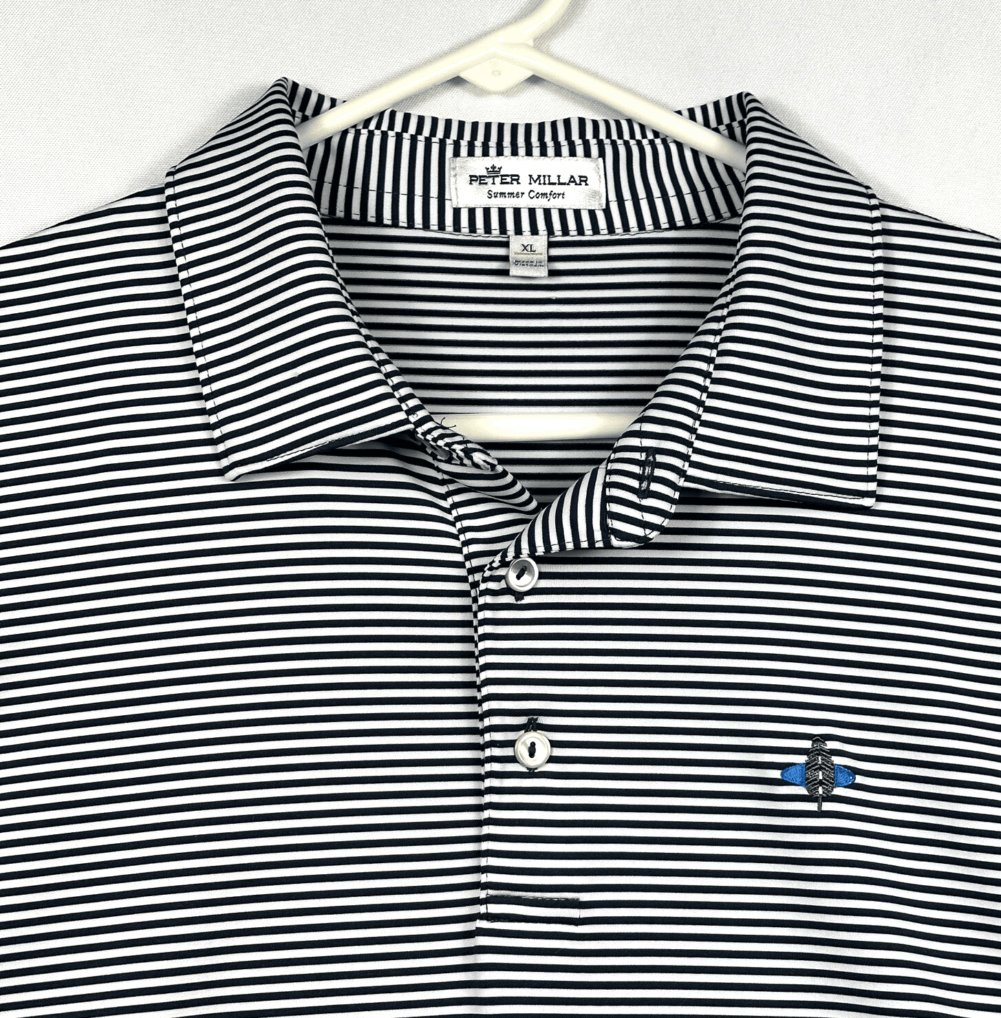 Peter Millar Golf Polo Mens XL Navy Blue Striped Summer Comfort Chili Pepper - Thumbnail 2
