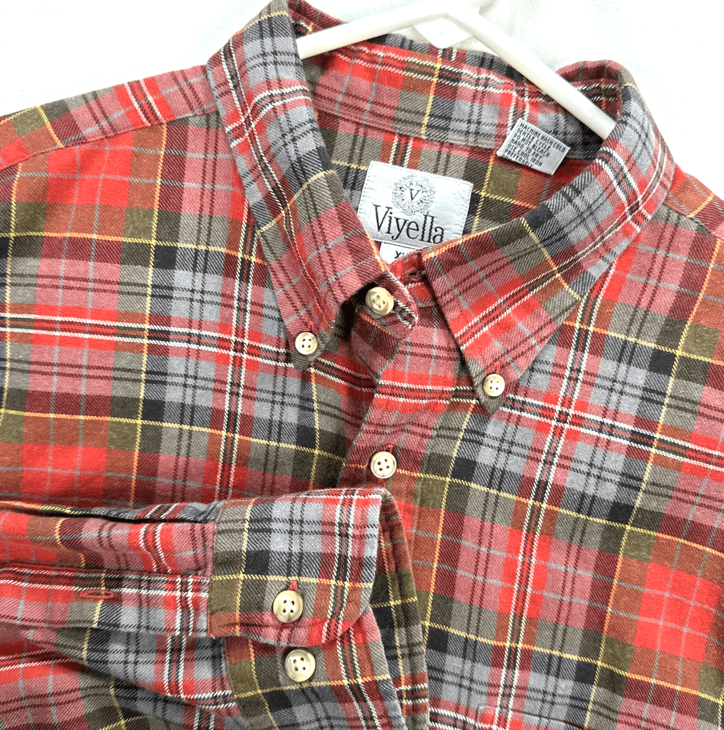 Vintage Viyella Flannel Shirt Mens XL Red Plaid Button Down Wool Blend 90s - Image 1