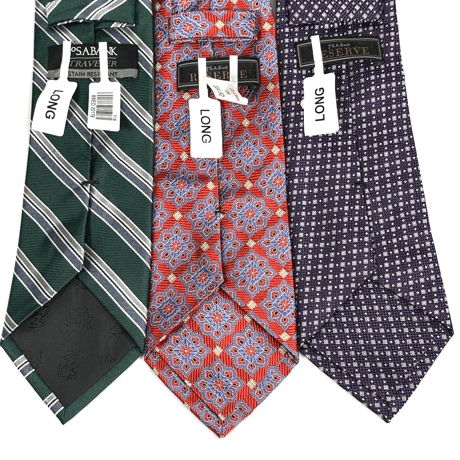 NEW Jos A Bank Mens Long Ties Lot (3) Reserve Traveler Multicolor Geometric - Image 1