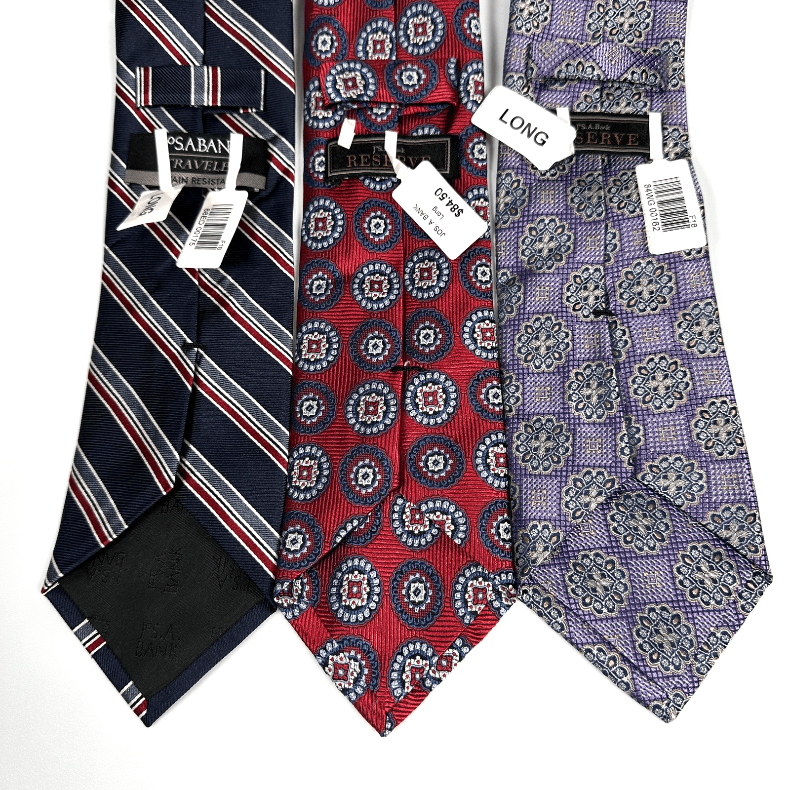 NEW Jos A Bank Mens Ties Long Lot (3) Reserve Traveler Multi Geometric Striped - Image 1