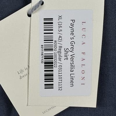 NEW Luca Faloni Versilia Linen Shirt Mens XL Gray Band Collar Long Sleeve Button - Thumbnail 5