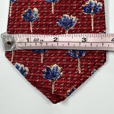 Ermenegildo Zegna Mens 100% Silk Tie Blue Red Floral Geometric Jacquard Necktie - Thumbnail 8