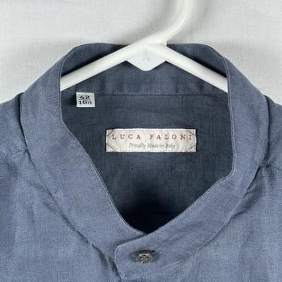 NEW Luca Faloni Versilia Linen Shirt Mens XL Gray Band Collar Long Sleeve Button - Thumbnail 6