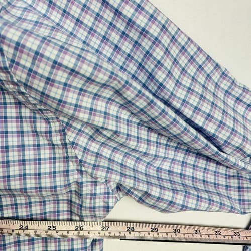 Peter Millar Crown Oxford Sport Shirt Men 2XL Blue Camden Box Check Purple Plaid - Thumbnail 10
