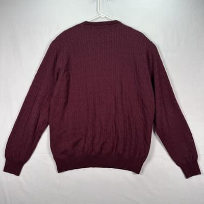 Peter Millar Sweater Mens 2XL Burgundy 100% Merino Wool Cable Knit Crewneck - Thumbnail 3