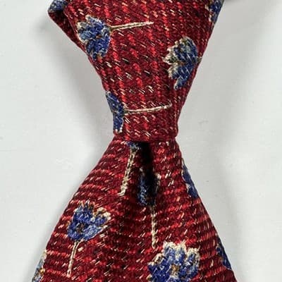 Ermenegildo Zegna Mens 100% Silk Tie Blue Red Floral Geometric Jacquard Necktie - Thumbnail 2