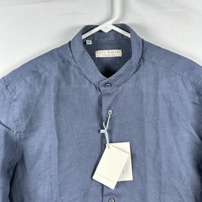 NEW Luca Faloni Versilia Linen Shirt Mens XL Gray Band Collar Long Sleeve Button - Thumbnail 3