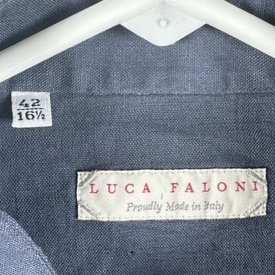 NEW Luca Faloni Versilia Linen Shirt Mens XL Gray Band Collar Long Sleeve Button - Thumbnail 7