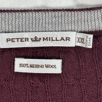 Peter Millar Sweater Mens 2XL Burgundy 100% Merino Wool Cable Knit Crewneck - Thumbnail 6