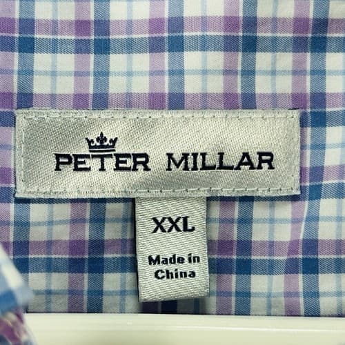 Peter Millar Crown Oxford Sport Shirt Men 2XL Blue Camden Box Check Purple Plaid - Thumbnail 7