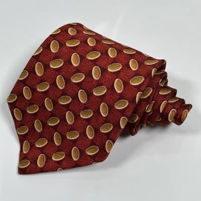 Ermenegildo Zegna 100% Silk Tie Mens Red Orange Geometric Medallions Italy EUC - Thumbnail 2