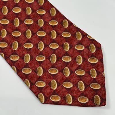 Ermenegildo Zegna 100% Silk Tie Mens Red Orange Geometric Medallions Italy EUC - Thumbnail 3