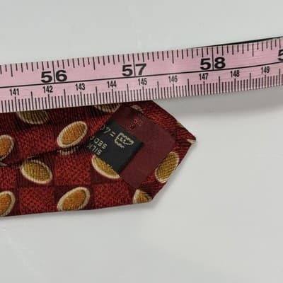 Ermenegildo Zegna 100% Silk Tie Mens Red Orange Geometric Medallions Italy EUC - Thumbnail 8