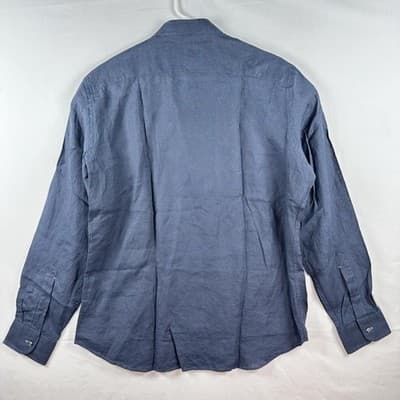 NEW Luca Faloni Versilia Linen Shirt Mens XL Gray Band Collar Long Sleeve Button - Thumbnail 2