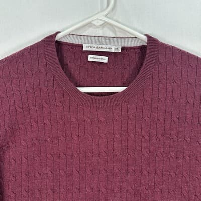 Peter Millar Sweater Mens 2XL Burgundy 100% Merino Wool Cable Knit Crewneck - Thumbnail 4