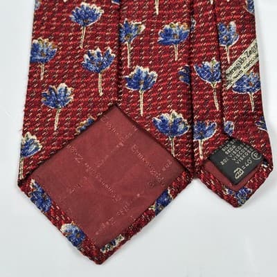 Ermenegildo Zegna Mens 100% Silk Tie Blue Red Floral Geometric Jacquard Necktie - Thumbnail 6