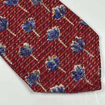 Ermenegildo Zegna Mens 100% Silk Tie Blue Red Floral Geometric Jacquard Necktie - Thumbnail 3