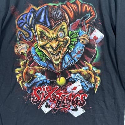 Six Flags Long Sleeve T-Shirt Mens Large Black Horror Clown Jester Scary Graphic - Thumbnail 3