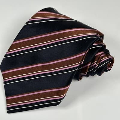 Canali Mens 100% Silk Tie Navy Brown Pink Stripe XL Necktie Classic Made Italy - Thumbnail 2