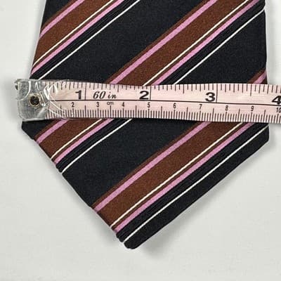 Canali Mens 100% Silk Tie Navy Brown Pink Stripe XL Necktie Classic Made Italy - Thumbnail 7