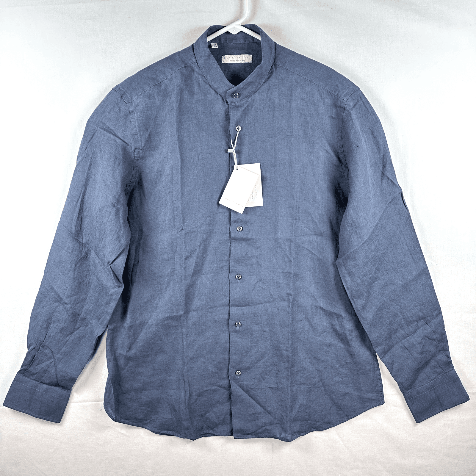 NEW Luca Faloni Versilia Linen Shirt Mens XL Gray Band Collar Long Sleeve Button - Image 1