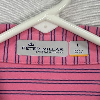 Peter Millar Featherweight Golf Polo Shirt Mens Large Pink Striped Short Sleeve - Thumbnail 4