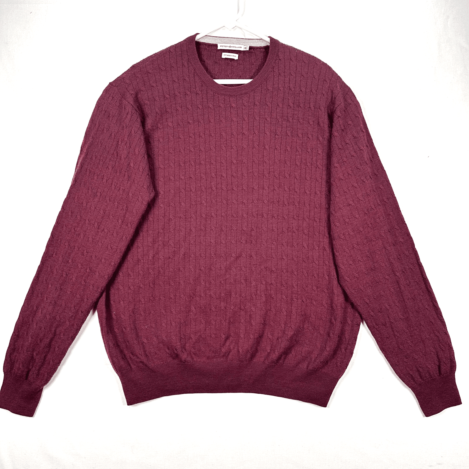 Peter Millar Sweater Mens 2XL Burgundy 100% Merino Wool Cable Knit Crewneck - Image 1