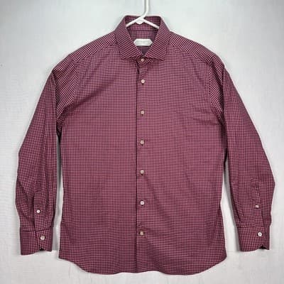 Guglielminotti Milano Shirt Mens 16.5 42 Purple Pink Plaid Long Sleeve Button Up - Thumbnail 3